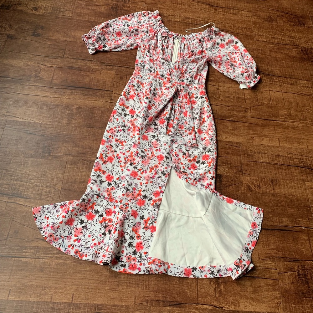Saloni front split flowery motif bodycon dress - Picture 1 of 8